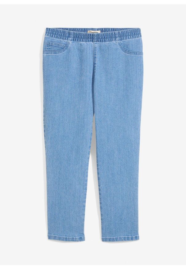 bonprix - Spodnie 7/8 z gumką w talii, mid waist. Kolor: niebieski. Styl: elegancki