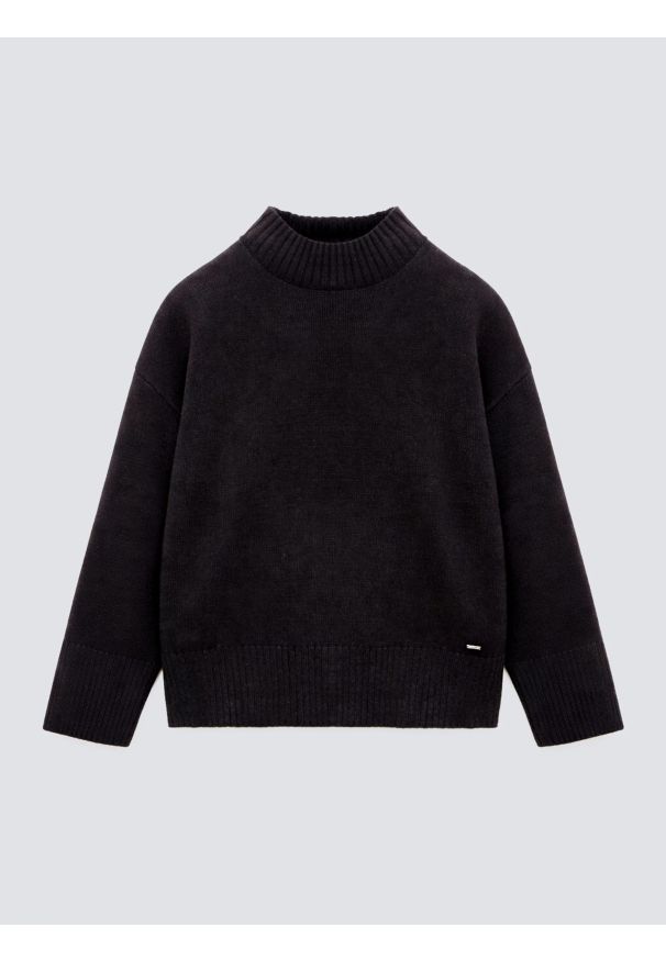 Big-Star - Sweter damski ze stójką oversize czarny Siena 906. Typ kołnierza: kołnierzyk stójkowy. Kolor: czarny. Materiał: skóra, bawełna, materiał. Wzór: gładki. Styl: klasyczny