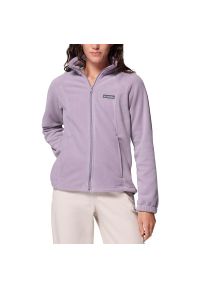 columbia - Bluza damska Columbia Benton Springs 1372111554 - fioletowa. Okazja: na co dzień. Kolor: fioletowy. Materiał: poliester, polar, dresówka. Wzór: aplikacja. Styl: casual, klasyczny