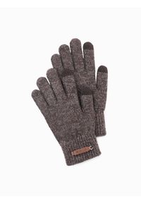 Ombre Clothing - Dzianinowe męskie rękawiczki z wełną – brązowy melanż V2 - Rozmiar: one size. Kolor: brązowy. Materiał: wełna, dzianina. Wzór: melanż. Styl: elegancki