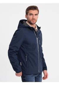 Ombre Clothing - Kurtka męska SOFTSHELL z polarowym środkiem - granatowy V5 OM-JANP-0137 - XXL. Kolor: niebieski. Materiał: polar, softshell #4