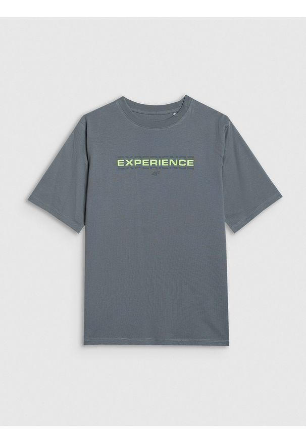 4f - 4F T-shirt oversize z nadrukiem chłopięcy - turkusowy 146/152 (10-12 lat). Okazja: na co dzień. Kolor: turkusowy. Materiał: jersey, materiał, bawełna. Wzór: nadruk. Sezon: lato. Styl: klasyczny, sportowy, casual