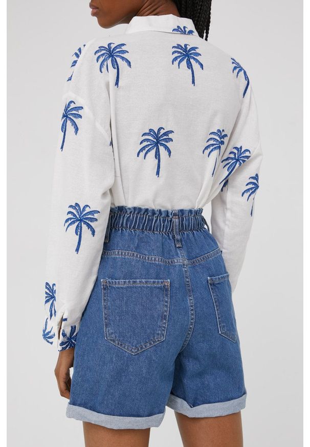 Answear Lab szorty jeansowe damskie gładkie high waist. Okazja: na co dzień. Stan: podwyższony. Kolor: niebieski. Materiał: jeans. Wzór: gładki. Styl: wakacyjny