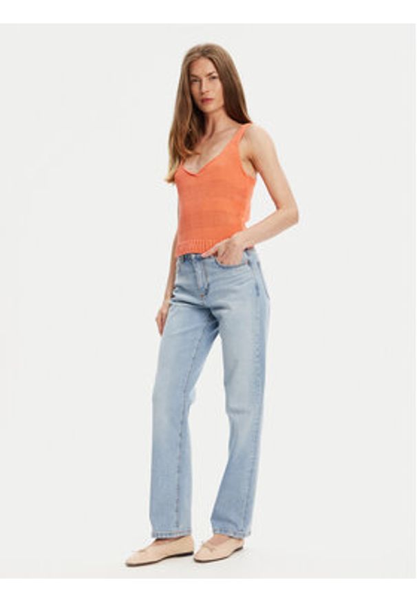 United Colors of Benetton - United Colors Of Benetton Top 1898DH018 Pomarańczowy Relaxed Fit. Kolor: pomarańczowy. Materiał: bawełna