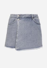 Born2be - Niebieskie Spódnico-Szorty Jeansowe z Ozdobną Zakładką Ulosellea. Okazja: na co dzień. Stan: podwyższony. Kolor: niebieski. Materiał: jeans. Długość: krótkie. Styl: casual, elegancki #3