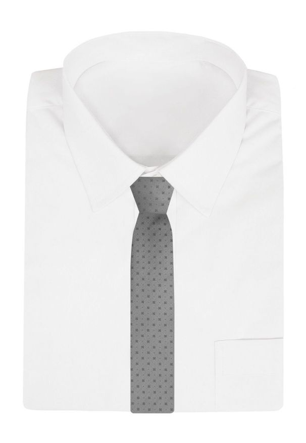 Krawat Męski - Angelo di Monti - Popielaty w Popielate Groszki. Kolor: szary. Materiał: tkanina. Wzór: grochy. Styl: elegancki, wizytowy