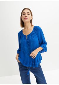 bonprix - Tunika z haftem. Kolor: niebieski. Wzór: haft. Styl: boho