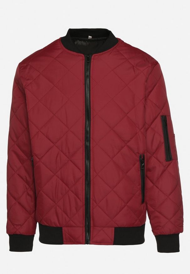 Born2be - Bordowa Kurtka Bomberka z Pikowanym Wzorem Nevelania. Kolor: czerwony. Styl: sportowy, elegancki