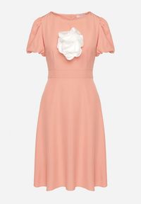 Born2be - Różowa Sukienka Vices o Rozkloszowanym Kroju z Odpinanym Kwiatem 3D Rallarea. Kolor: różowy. Wzór: kwiaty. Sezon: wiosna, lato #6