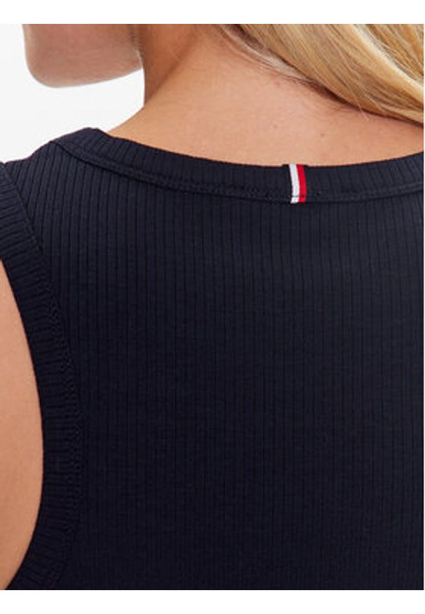 TOMMY HILFIGER - Tommy Hilfiger Top WW0WW38635 Granatowy Slim Fit. Kolor: niebieski. Materiał: wiskoza