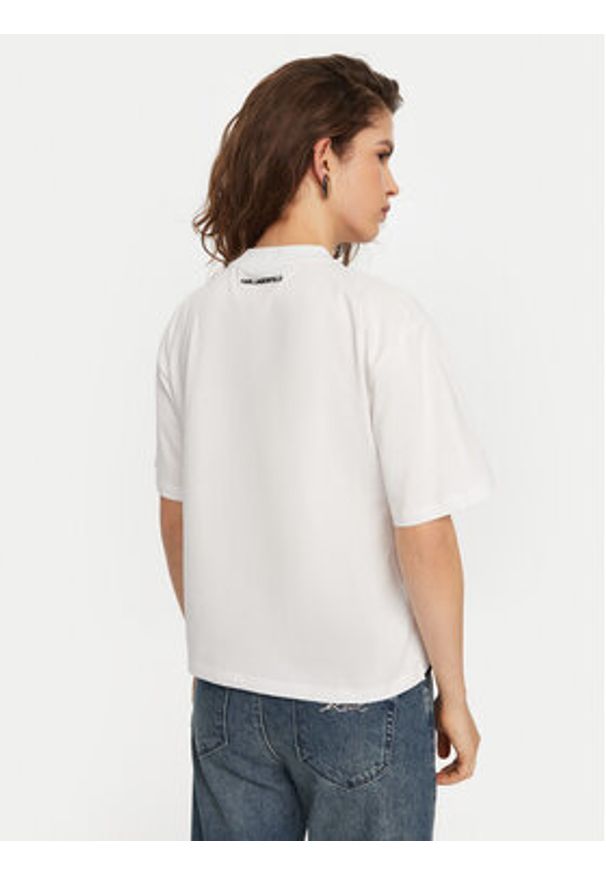 Karl Lagerfeld - KARL LAGERFELD T-Shirt A1W17013 Biały Regular Fit. Typ kołnierza: dekolt w karo. Kolor: biały. Materiał: bawełna