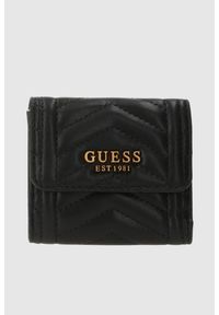 Guess - GUESS Czarny mały portfel Lovide. Kolor: czarny. Materiał: skóra ekologiczna. Wzór: jodełka #1