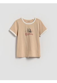 Reserved - T-shirt z nadrukiem - beżowy. Kolor: beżowy. Materiał: bawełna. Wzór: nadruk