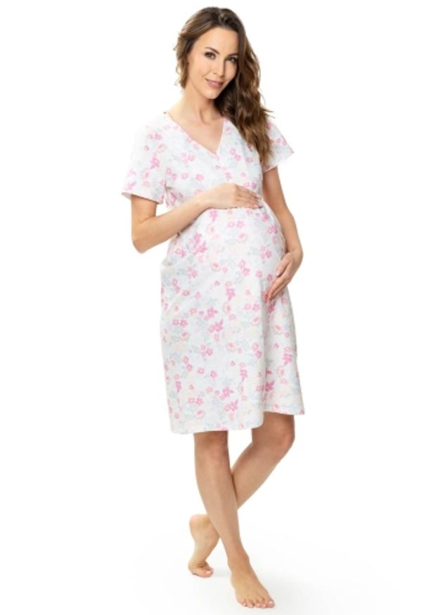 MEWA Lingerie - Koszula nocna Gia. Kolekcja: moda ciążowa. Materiał: materiał, bawełna. Długość: krótkie. Wzór: kwiaty