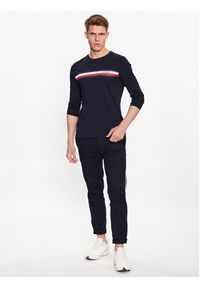 TOMMY HILFIGER - Tommy Hilfiger Longsleeve Monotype Chest Stripe MW0MW32366 Granatowy Slim Fit. Kolor: niebieski. Materiał: bawełna. Długość rękawa: długi rękaw