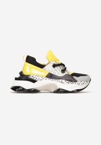 Renee - Żółte Sneakersy Leuceris. Nosek buta: okrągły. Kolor: żółty. Materiał: materiał, lakier #5