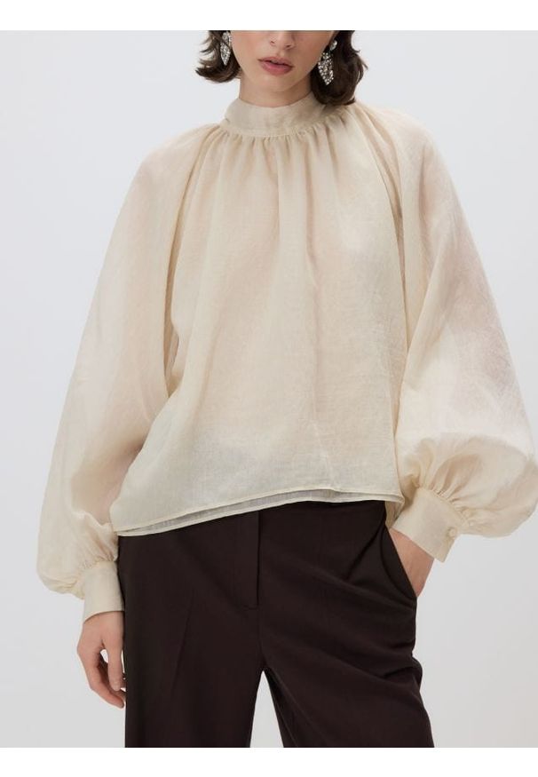 Reserved - Bluzka z lyocellem - złamana biel. Materiał: len