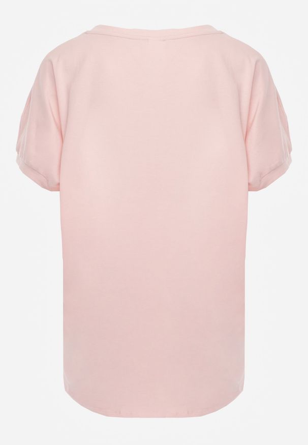 Renee - Różowy T-shirt Oversize o Przedłużonym Kroju Echinopa. Okazja: na imprezę, na co dzień. Kolor: różowy. Materiał: jeans, bawełna. Sezon: lato. Styl: casual