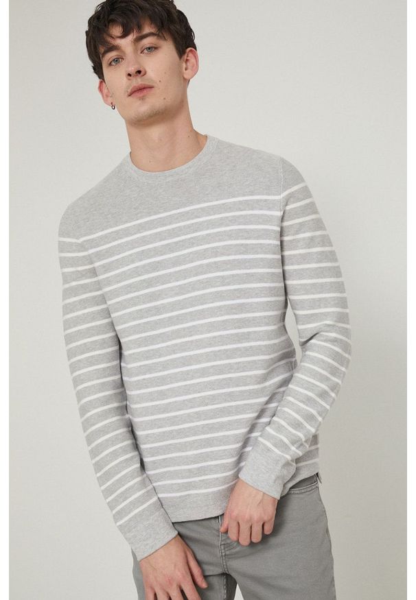 medicine - Medicine sweter bawełniany męski kolor szary. Okazja: na co dzień. Kolor: szary. Materiał: bawełna. Długość rękawa: długi rękaw. Długość: długie. Styl: casual