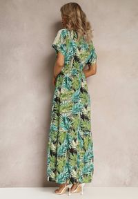 Renee - Zielono-Czarna Maxi Sukienka z Wiskozy w Kwiatowy Print ze Sznurkiem w Talii Anukka. Kolor: zielony. Materiał: wiskoza. Wzór: kwiaty, nadruk. Długość: maxi #4