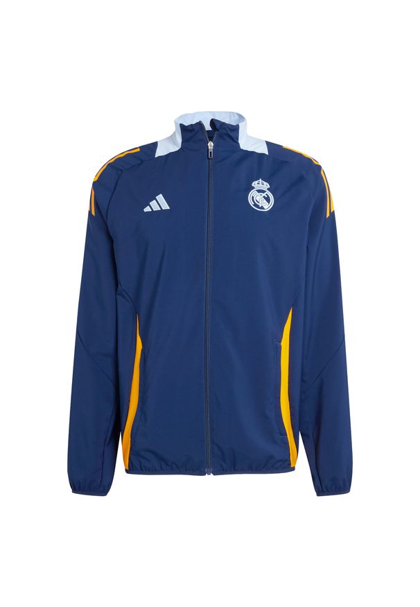 Adidas - Kurtka prezentacyjna Real Madrid 2024/25. Kolor: niebieski, pomarańczowy, wielokolorowy. Sport: piłka nożna
