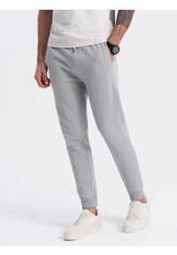 Ombre Clothing - Męskie spodnie dresowe typu jogger - szare V8 OM-PABS-0173 - XXL. Okazja: na co dzień. Kolor: szary. Materiał: dresówka. Wzór: aplikacja. Styl: casual #5