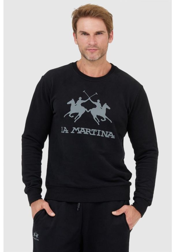 La Martina - LA MARTINA Czarna bluza męska z szarym logo, Rozmiar XXL. Kolor: czarny