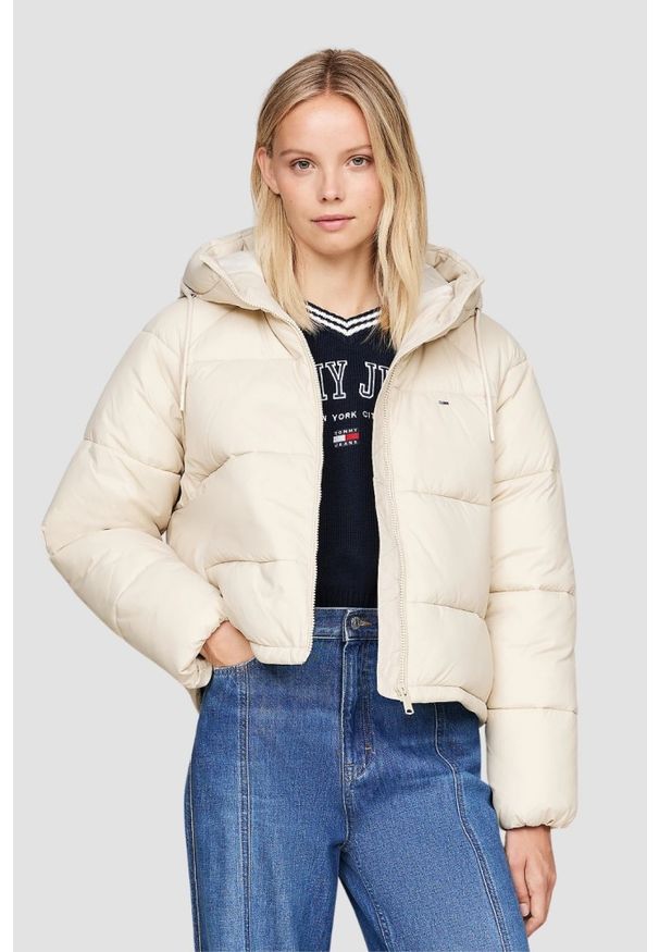 Tommy Jeans - TOMMY JEANS Beżowa pikowana damska kurtka, Rozmiar XL. Kolor: beżowy