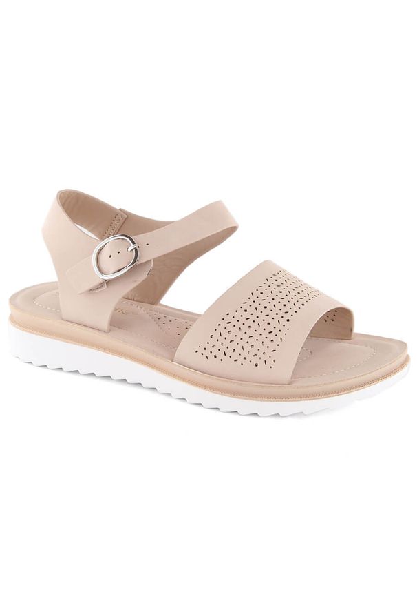 Sandały damskie ażurowe różowe Sergio Leone SK082H. Kolor: różowy. Materiał: skóra ekologiczna. Wzór: ażurowy