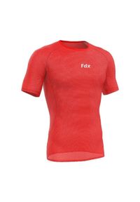 Koszulka rowerowa męska, FDX Cienka o strukturze siatki. Kolor: czerwony. Materiał: mesh, materiał. Długość rękawa: krótki rękaw. Długość: krótkie