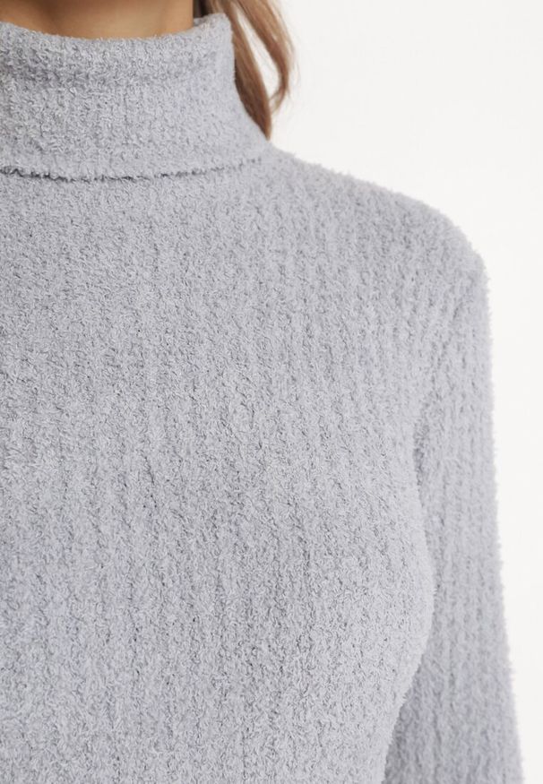 Born2be - Szara Prążkowana Sukienka z Golfem Dzianina z Wełną Sedia. Typ kołnierza: golf. Kolor: szary. Materiał: dzianina, wełna, prążkowany. Długość rękawa: długi rękaw. Długość: mini