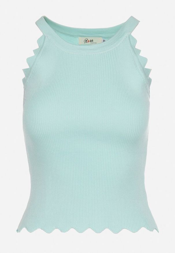 Born2be - Miętowy Klasyczny Top z Prążkowanego Materiału z Wiskozą i Ozdobnym Wykończeniem Grunvia. Okazja: na co dzień, do pracy. Kolor: miętowy. Materiał: wiskoza, prążkowany, materiał. Sezon: lato. Styl: klasyczny