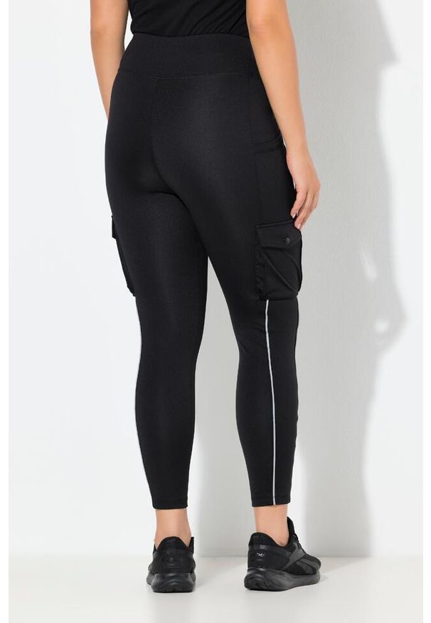 ULLA POPKEN - Damskie Legginsy sportowe kieszenie cargo materiał Powerstretch. Kolekcja: plus size. Kolor: czarny. Materiał: elastan, poliester, materiał