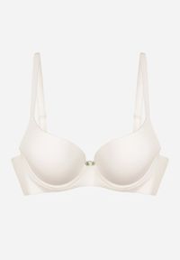 Born2be - Biały Gładki Biustonosz Push-up Halilura. Kolor: biały. Rodzaj stanika: push-up. Wzór: gładki #6