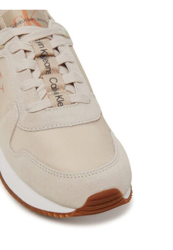 Calvin Klein Jeans Sneakersy Runner Sock Laceup Ny-Lth Wn YW0YW00840 Beżowy. Kolor: beżowy. Materiał: materiał