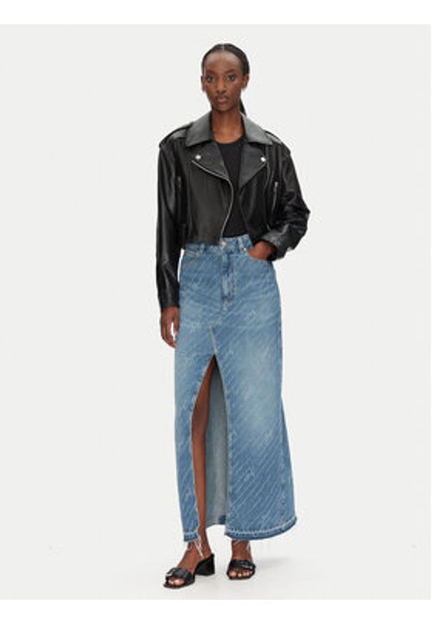 BOSS Spódnica jeansowa 50542445 Niebieski Regular Fit. Kolor: niebieski. Materiał: bawełna
