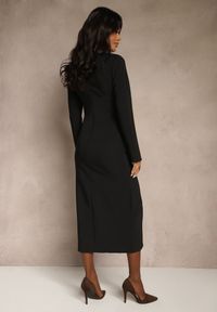 Renee - Czarna Taliowana Sukienka z Eleganckimi Guzikami i Metaliczną Klamrą Espedia. Okazja: na spotkanie biznesowe, na imprezę. Kolor: czarny. Materiał: skóra. Długość rękawa: długi rękaw. Styl: elegancki #5