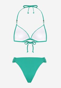 Born2be - Ciemnozielone Bikini Biustonosz Push Up z Wiązaniem i Majtki Figi Miraviela. Kolor: zielony. Wzór: ażurowy, haft