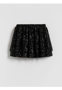 Reserved - Spódnico-szorty z cekinami - czarny. Kolor: czarny. Materiał: tkanina #1