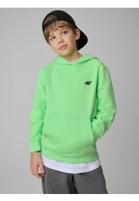 4f - 4F Bluza dresowa regular z kapturem chłopięca - zielona 128 (7-8 lat). Okazja: na spacer, na co dzień, na uczelnię. Typ kołnierza: kaptur. Kolor: zielony. Materiał: dresówka. Sezon: lato. Styl: casual #2