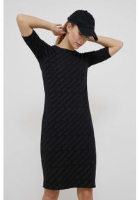 DKNY - Dkny sukienka DP1D4498 kolor czarny mini prosta. Okazja: na co dzień. Kolor: czarny. Materiał: dzianina. Długość rękawa: krótki rękaw. Wzór: nadruk. Typ sukienki: proste. Styl: casual. Długość: mini #4