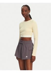 Adidas - adidas Bluzka Ribbed JD0013 Beżowy Slim Fit. Kolor: beżowy. Materiał: bawełna
