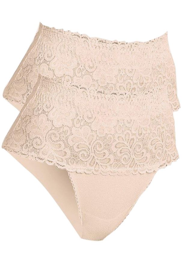 bonprix - Figi shape, silny stopień modelowania sylwetki (2 pary). Kolor: beżowy. Materiał: koronka. Wzór: koronka