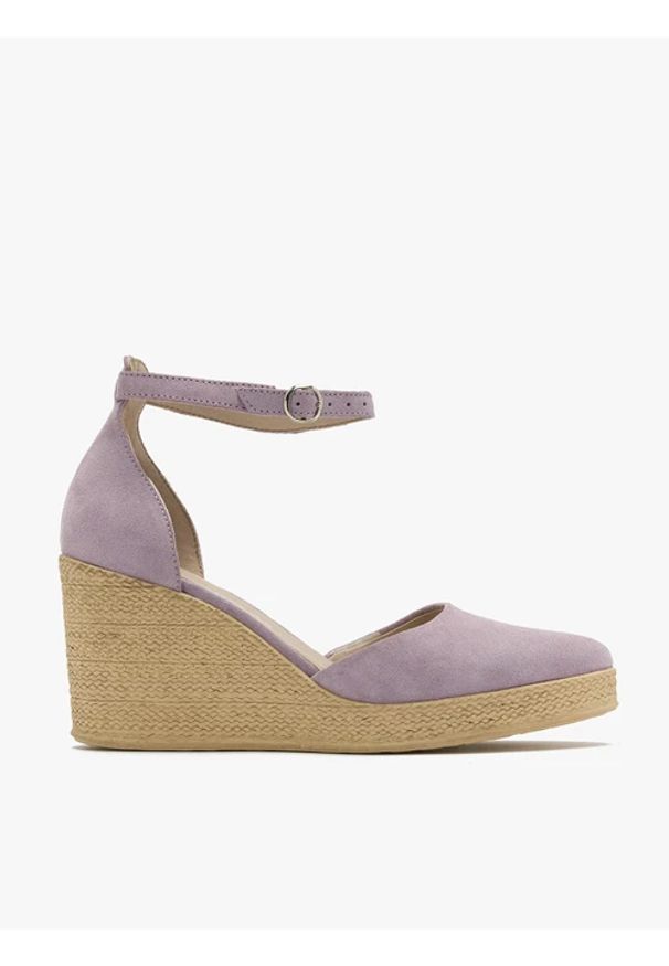 Ryłko - Liliowe dwuczęściowe czółenka na platformie. Nosek buta: okrągły. Kolor: fioletowy. Materiał: skóra, welur. Szerokość cholewki: normalna