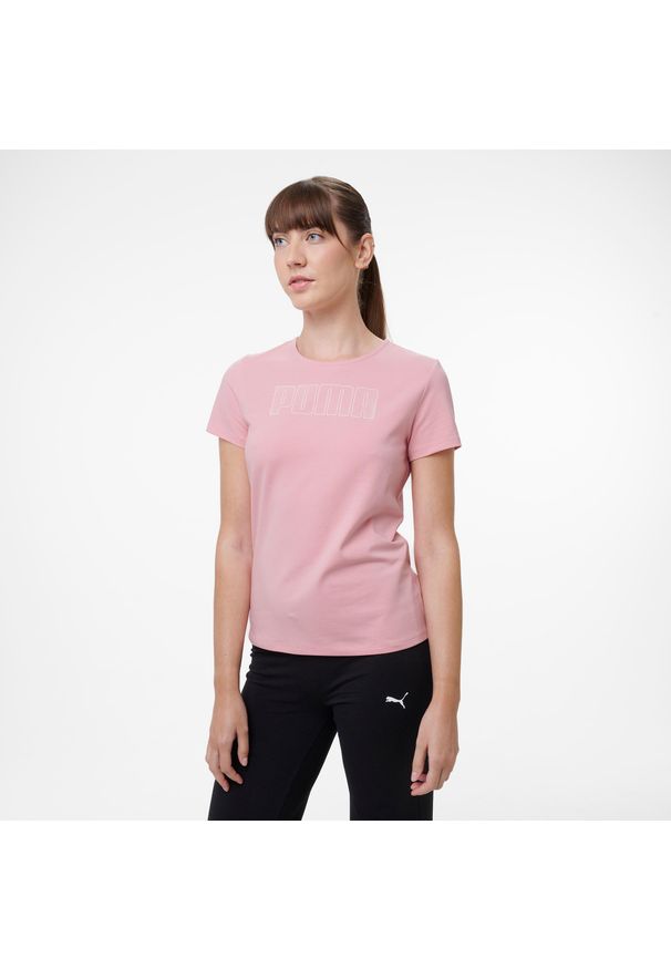 Decathlon - Koszulka fitness damska Puma. Kolor: różowy. Materiał: bawełna, materiał. Sport: fitness