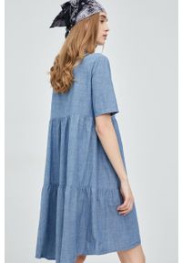Vero Moda sukienka bawełniana mini rozkloszowana. Kolor: niebieski. Materiał: bawełna. Typ sukienki: rozkloszowane. Długość: mini #4