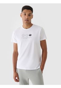 4f - 4F T-shirt regular z nadrukiem męski - biały M. Okazja: na co dzień. Kolor: biały. Materiał: dzianina, jersey, bawełna. Długość rękawa: krótki rękaw. Długość: krótkie. Wzór: nadruk. Styl: sportowy, klasyczny, casual