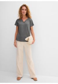 bonprix - T-shirt z dekoracyjnym dekoltem. Kolor: zielony. Materiał: bawełna #3