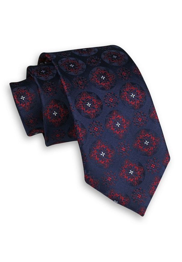 Alties - Granatowo-Czerwony Elegancki Męski Krawat -ALTIES- 7 cm, Klasyczny, w Koła, Wzór Geometryczny. Kolor: niebieski, czerwony, wielokolorowy. Materiał: tkanina. Wzór: geometria. Styl: klasyczny, elegancki