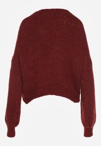 Born2be - Bordowy Sweter Oversize z Domieszką Wełny z Oryginalnym Dekoltem Lawedia. Okazja: na co dzień. Kolor: czerwony. Materiał: wełna. Styl: casual, elegancki, klasyczny #6